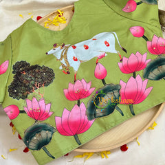 Lavender with Light Green Pichwai Kalamkari Soft Silk Saree -VS3165