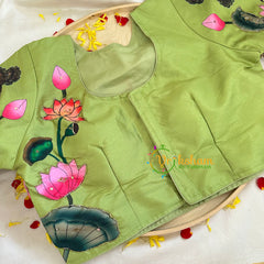 Lavender with Light Green Pichwai Kalamkari Soft Silk Saree -VS3165