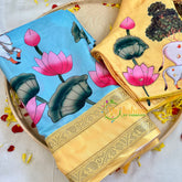 Light Blue with Yellow Pichwai Kalamkari Soft Silk Saree -VS3151