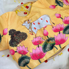 Light Blue with Yellow Pichwai Kalamkari Soft Silk Saree -VS3151