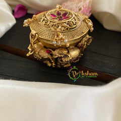 Floral Kemp Kumkum Box with Elephants-G3105