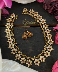 Premium AD Stone Short Neckpiece -Red white -G2423