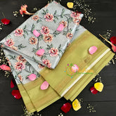 Grey with Green Floral Semi Soft Silk Saree-VS113