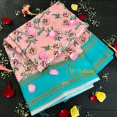 Pink with Blue Floral Semi Soft Silk Saree-VS107