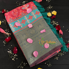 Red Orange Patola Semi Soft Silk Saree-VS109