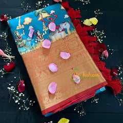 Blue with Orange Kalamkari Semi Soft Silk Saree-VS100