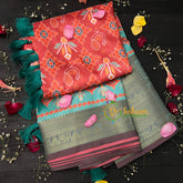 Red Orange Patola Semi Soft Silk Saree-VS109