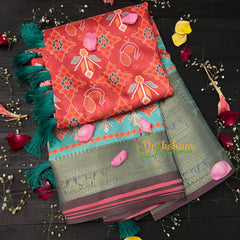 Red Orange Patola Semi Soft Silk Saree-VS109