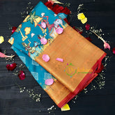 Blue with Orange Kalamkari Semi Soft Silk Saree-VS100