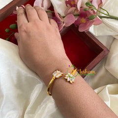 Gold Look Alike Kada Bracelet -White-Lotus -G066