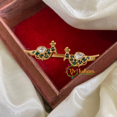 Gold Look Alike Kada Bracelet -Parrot- White Green -G065