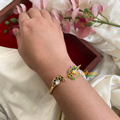Gold Look Alike Kada Bracelet -Parrot- White Green -G065