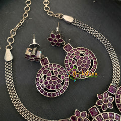 Silver Like Statement Choker Neckpiece-Red -S645