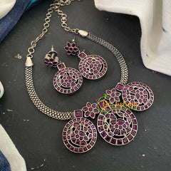 Silver Like Statement Choker Neckpiece-Red -S645