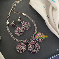 Silver Like Statement Choker Neckpiece-Red Green-S642