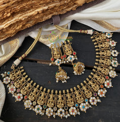 Premium AD Stone Temple Choker – Lakshmi Neckpiece -Multicolor -G2336