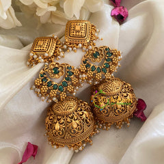 Traditional Three Tier Long Jhumkas-Green-G3146