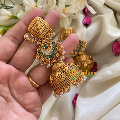 Traditional Three Tier Long Jhumkas-Green-G3146