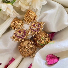 Traditional Three Tier Long Jhumkas-Red-G3144