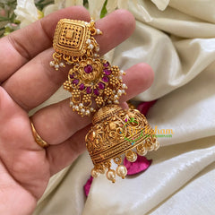 Traditional Three Tier Long Jhumkas-Red-G3144