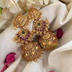 Traditional Three Tier Long Jhumkas-Red Green-G3145