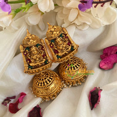 Beaded Traditional Lakshmi Temple Jhumkas-Red Green-G3136