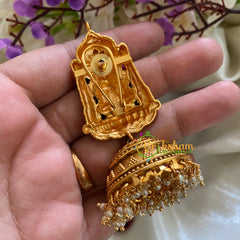 Beaded Traditional Lakshmi Temple Jhumkas-Red Green-G3136