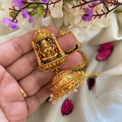 Beaded Traditional Lakshmi Temple Jhumkas-Red Green-G3136