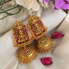 Beaded Traditional Lakshmi Temple Jhumkas-Pink-G3130