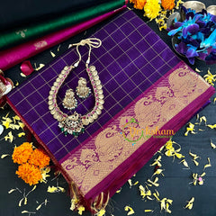 Violet Kattam with Maroon Handloom Silk Cotton Saree-VS135