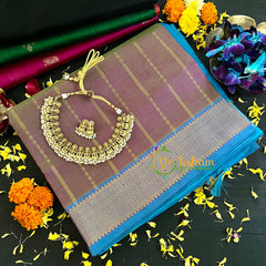 Light Brown with Blue Handloom Silk Cotton Saree-VS136