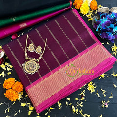 Dark Maroon with Pink Handloom Silk Cotton Saree-VS125