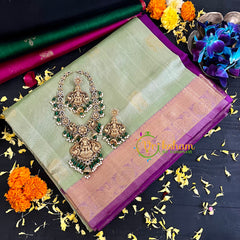 Pastel Green with Violet Handloom Silk Cotton Saree-VS140