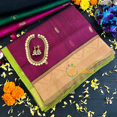 Maroon with Light Green Handloom Silk Cotton Saree-VS127