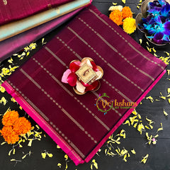 Dark Maroon with Pink Handloom Silk Cotton Saree-VS125
