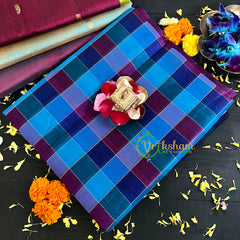 Blue Madras Checks Handloom Silk Cotton Saree-VS134