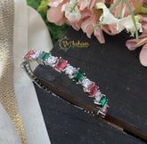 American Diamond Bracelet- Red Green- Silver Tone -G2516