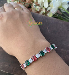 American Diamond Bracelet- Red Green- Silver Tone -G2516