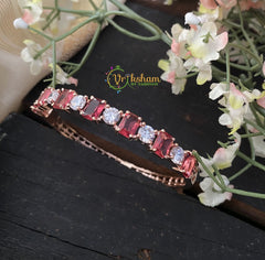 American Diamond Bracelet- Red-Rose Gold Tone -G2519