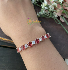 American Diamond Bracelet- Red-Rose Gold Tone -G2519