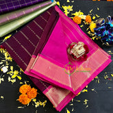 Dark Maroon with Pink Handloom Silk Cotton Saree-VS125