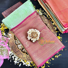 Pastel green with Pink Semi Benarasi Saree-VS175