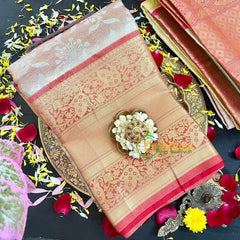 Pastel Brown with Red Semi Benarasi Saree-VS178