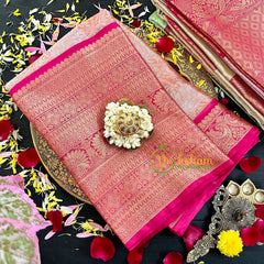 Peach Semi Benarasi Saree-VS187