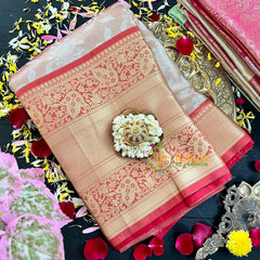 Pastel Brown with Red Semi Benarasi Saree-VS178