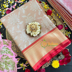 Pastel Brown with Red Semi Benarasi Saree-VS178