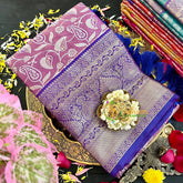 Purple with Blue Semi Benarasi Saree-VS172