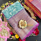 Blue with Purple Semi Benarasi Saree-VS171