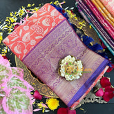 Orange with Blue Semi Benarasi Saree-VS173