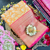 Yellow with Pink Semi Benarasi Saree-VS170